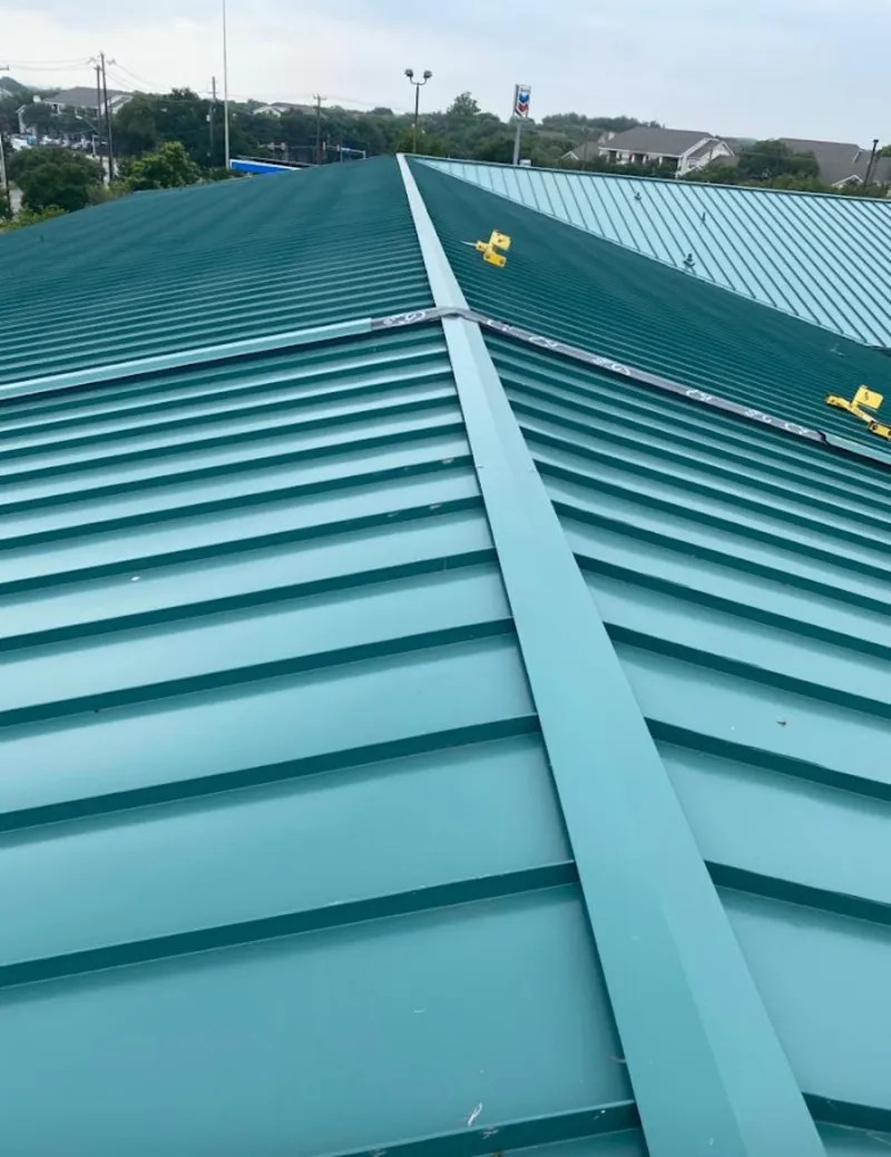 Green commercial metal roof ridge and valley for Metal Roof Repair in Rapho